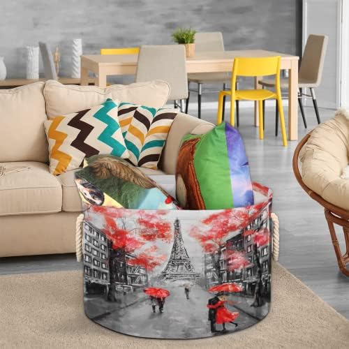 Eiffel Tower Paris amantes grandes cestas redondas para cestas de lavanderia de armazenamento com alças cestas de armazenamento
