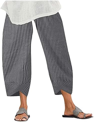 Calças de linho para mulheres de cintura elástica vintage Coloque as calças de moletom cônico