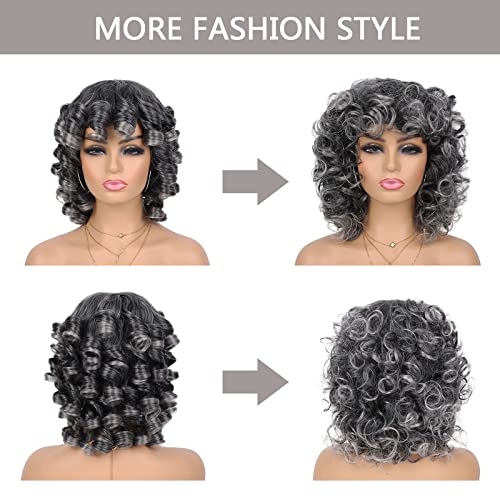 Peruca G&T Grey peruca encaracolada com franja para mulheres negras desgaste sem fúria e vá peruca afro perucas sintéticas