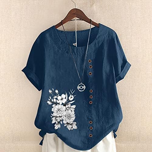 Camisas tshirts para mulheres, estampa floral manga curta o pescoço camisa de linho de tamanho grande camiseta feminina casual