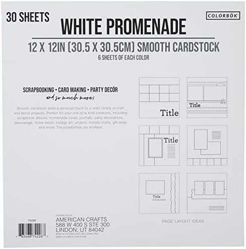 Colorbok 12x12in Cardstock liso Promenade branca, multicolorida