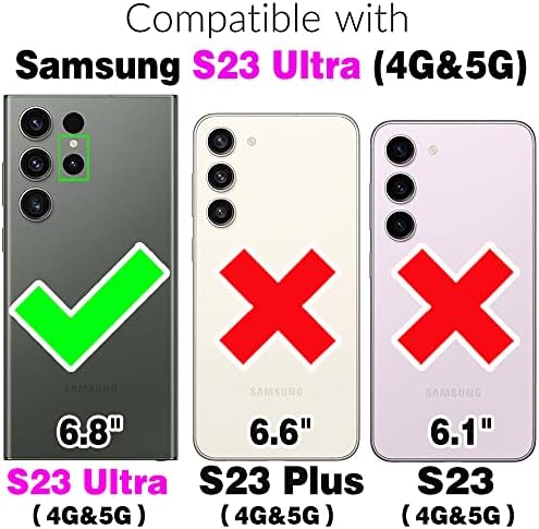 Compatível com a capa Samsung Galaxy S23 Ultra 5G Caixa de carteira e a pulseira de pulso e o suporte de cartol de couro