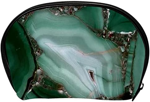 Saco de maquiagem pequeno, organizador cosmético da bolsa com zíper para mulheres e meninas, padrão verde de mármore malaquita