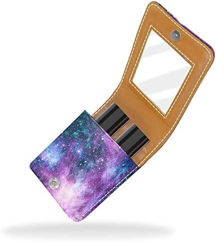 Caixa de batom de Guerotkr, organizador de batom de Blus de couro com espelho, Mini Lipstick Solter, Milky Way Purple Galáxia