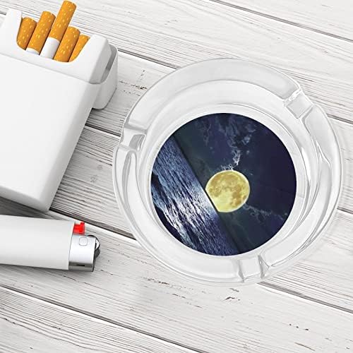 Lua cheia e cinzeiros de vidro do mar para cigarros lixo à prova de vento pode imprimir bandejas de cinzas por pátio de escritório