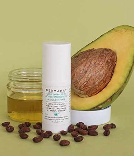 Dermanat, concentrado de HA, ácido hialurônico, soro ocular com óleo de abacate, cafeína, óleo de argan e vitamina E. | Hidratante