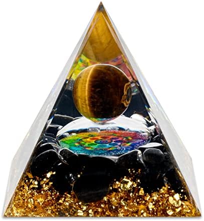 Pirâmide de cristal de orgonita com esfera de ametista e turquesa branca, resina cura artesanal pirâmide, cristais de pirâmide