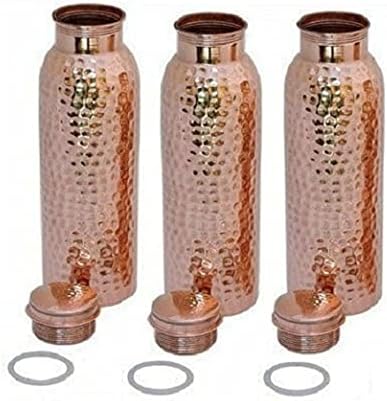 Indienkultur 900 ml Hammersed Copper Water Bottle Garraft de 3 articulações à prova de vazamento suporta boa saúde