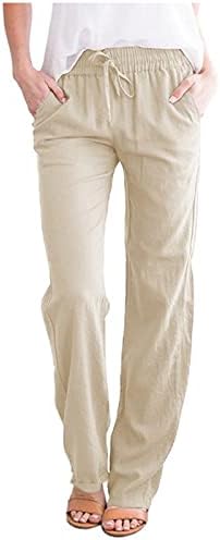Calças de linho de algodão Wocachi Women, verão Casual Wide perna Palazzo calça calças calças de praia com bolsos