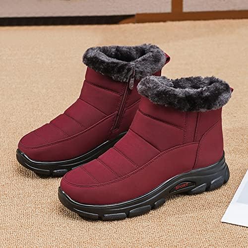 Botas de inverno feminino botas difusas de cor quente e quente e com zíper de baixo para o lado da neve, botas femininas,
