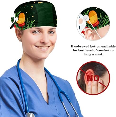 Enfermeira limp toups women women snowman chapéu feliz natal chap de trabalho ajustável com botão e arco scrunchie de cabelo