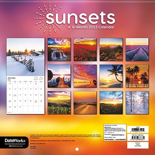 SunSets Calendário 2023 - Deluxe 2023 Pacote de calendário de parede do sol com mais de 100 adesivos de calendário