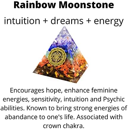 Nova pirâmide de orgonita inspiradora para o sucesso | Rainbow Moonstone Orgone Pyramid for Anti -Stress - Calma - Crescimento