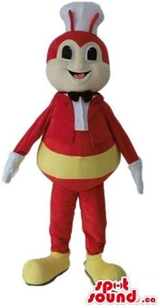Chef de cozinheiro de abelha manto em manto em traje de caráter de desenho animado vermelho mascote nos EUA