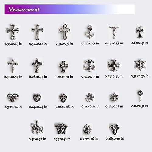 88pcs encantamentos de pregos cruzados 3D Charms de unhas Chrome Hearts, Silver Star Cross Skull Charms de unhas