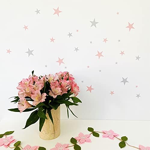 Estrelas decalque de parede reutilizável - rosa e cinza | Decalque da parede de estrelas rosa | Adesivos de parede de