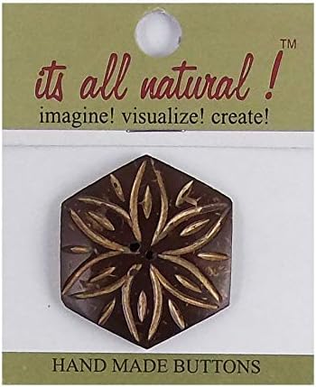 Botões de coco naturais decorativos e exclusivos, naturais - 45 mm - design de flores hexagon - 1pc/pk. 1750