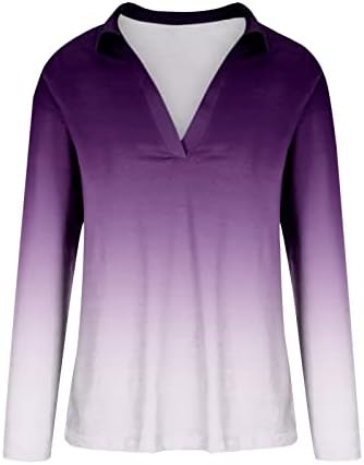 Narhbrg Ladies Tie Tye Lapela camisas para mulheres blusas de manga comprida V camisetas de pescoço casual gradiente de outono