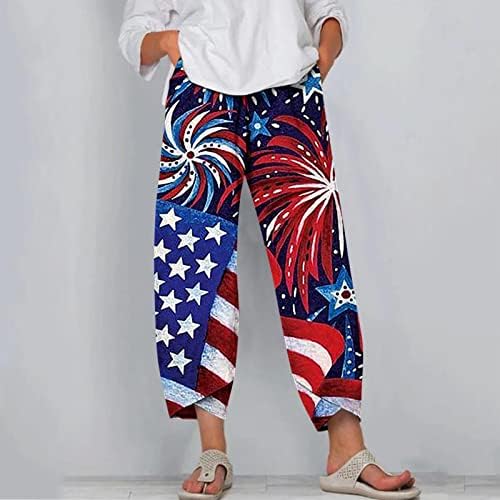 Independence Day Sortpantes Para Womens Capris Wide perna Pants Plus Size Size calças hippie de comprimento total solto de comprimento