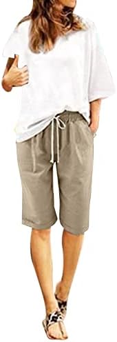 Shorts de linho de algodão jmmslmax para mulheres soltas fit feminino de cintura elástica casual shorts de cordão de tração