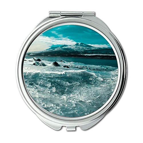 Espelho, espelho compacto, azul de praia, espelho de bolso, espelho portátil
