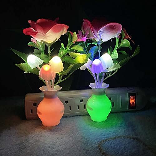 [2 pacote] utlk plug-in flor LED LED MUSHOOM Night Lamp com crepúsculo para Dawn Sensor, Cama fofa de plug-in LED LED Mushroom