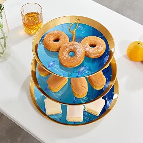 Stand de bolo de sobremesa, decoração de mesa para celebração de festa de casamento, padrão de azul de peixe do fundo