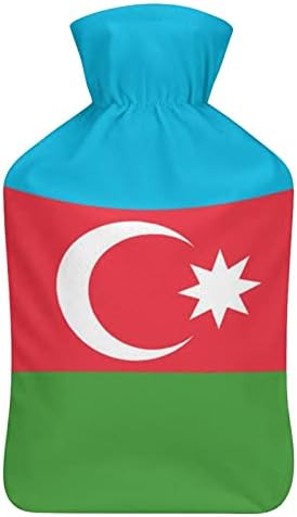Bandeira de garrafa de água quente impressa do Azerbaijão com tampa macia de pelúcia de água quente de borracha