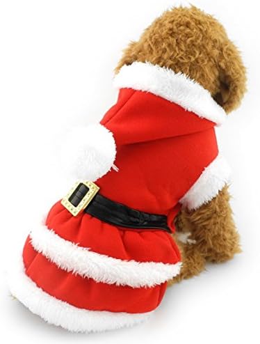 Vestido de terno de Papai Noel com capuz de zunea, cachorro pequeno traje de natal suéter de natal com capuz para cachorro