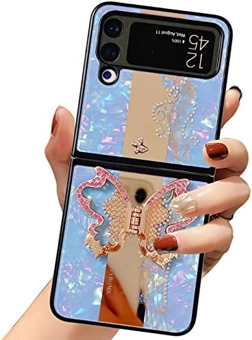 Omio projetado para o capa Samsung Galaxy Z Flip 4 com Kickstand, Sparkle Glitter Diamond 3D Design Butterfly Design Soft