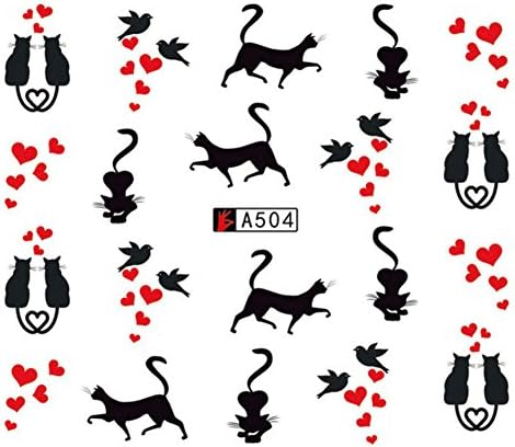 Akoak 12 lençóis fofos Padrão de gato desenhos de marca d'água Agueira dos unhas Decalques de transferência de água Desenhos