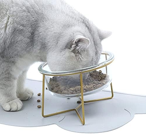 Tigelas de gato levantadas de vidro ou pratos de cachorro pequenos com suporte de metal dourado, 20 onças de tigela de estimação transparente,