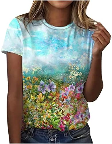 Tee de pescoço de barco para meninas adolescentes verão outono de manga curta Floral Graphic Casual Bloups Tshirts Mulheres