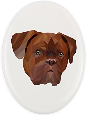 Dog de Bordeaux, placa de cerâmica de lápide com uma imagem de um cachorro, geométrico