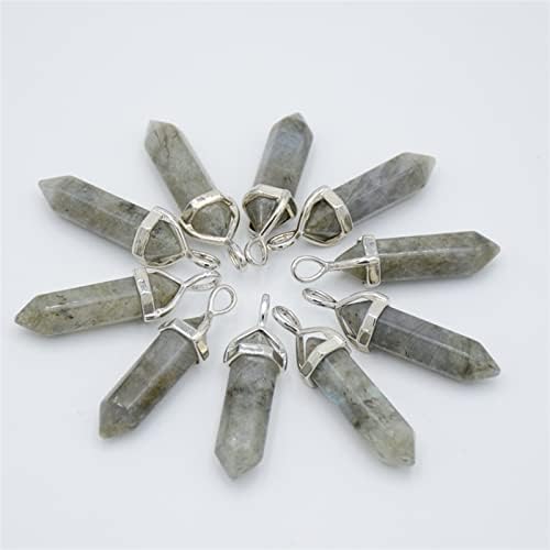 Larro Natural Labradorita Pedra Ponto Hexagonal Pingentes para Mulheres Colares de Colares Espectrolite Pendulum Reiki Jóias