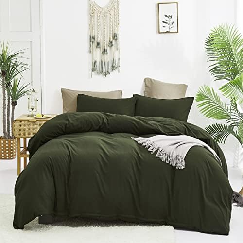 LuxLovery Exército Extrinhador Verde Conjunto de cama Queen Green Conjunto de roupas de cama verde -oliva