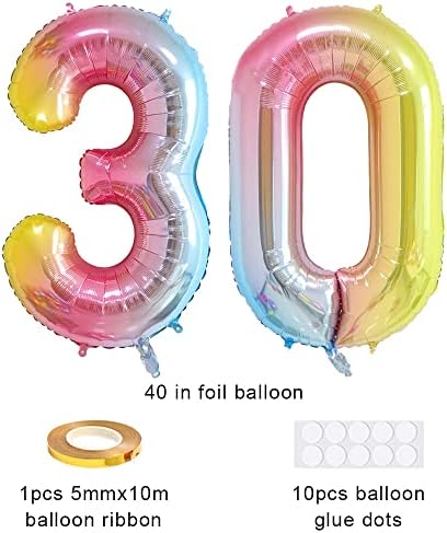 XIHUIMAY Número 30 Balões de balão digital 40 polegadas Alfabeto 30 Aniversário Balões Digit 30 Hélio Big Ballons para Festas
