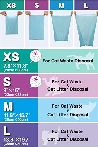 Sacos de resíduos de gatos de odor incrível - Bos - Durável e sem perfume [Tamanho: XS, cor: azul claro] pequeno demais para obter