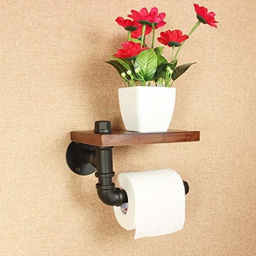 Suporte de papel higiênico preto sxnbh - com suporte de madeira antigo para o suporte de toalha de papel montado na parede