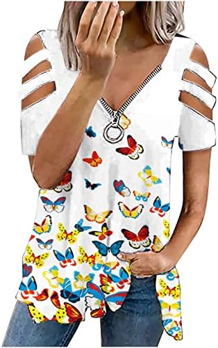 Camiseta de verão para mulheres zíper v pesco