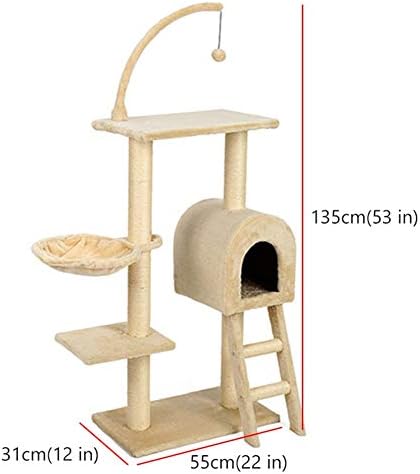 Torre de gato alta Zaqi para 4 gatos adultos de gatinhos, bege 2 plataforma Pet Tree para quarto de estar interna, cargas 90 kg