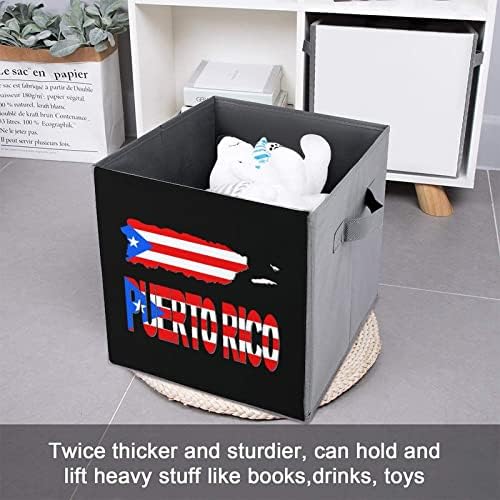 Cubos de armazenamento de bandeira de mapa de Porto Rico com alças Bins de tecido dobrável Organizando cestas para prateleiras armário