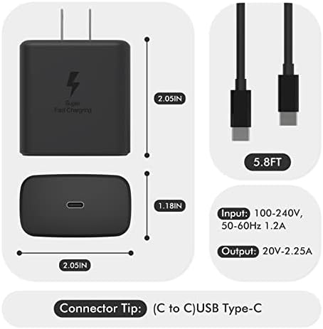 45W Carregador USB-C para Samsung Fast Charger Tipo C, carregador de parede de carregamento rápido para Samsung Note