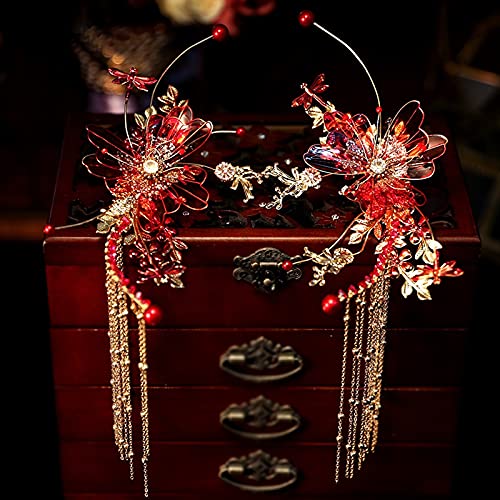 Flor vermelho chinês Barrettes de cabelo chinês Clipes de cabelo dragão e phoenix vestido de casamento acessórios para cabelo