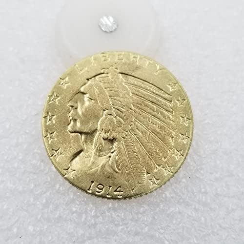 Antigo Artesanato 1914 D Versão Americana Indiana Meia Águia $ 5 Dollar de prata de moeda de ouro estrangeiro