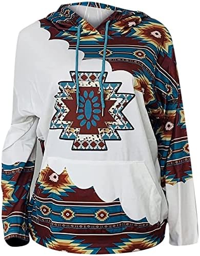 Hoodie asteca feminino feminino LTTVQM, estilo étnico ocidental estampa geométrica Casual Casual Fit Fit Pullover Tops com