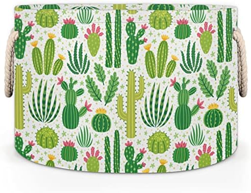 Cartoon Cactus Grandes cestas redondas para cestas de lavanderia de armazenamento com alças cestas de armazenamento de