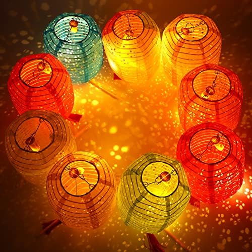 20 PCS lanternas de papel chinesas com luz LED, lâmpadas de papel japonês com borla e bengala, lanternas multicoloridas para