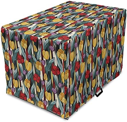 Capa lunarable Tulips Dog Crate, colorido grupo de flores abstratas ilustração contínua em design vívido, capa de canil de estimação