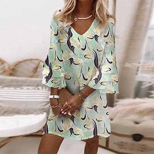 Mulher Summer Moda 2023, Moda Feminina Temperamento Elegante decote V impressa em V 3/4 Mini vestido